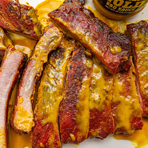 Displaying BBQ ribs portion