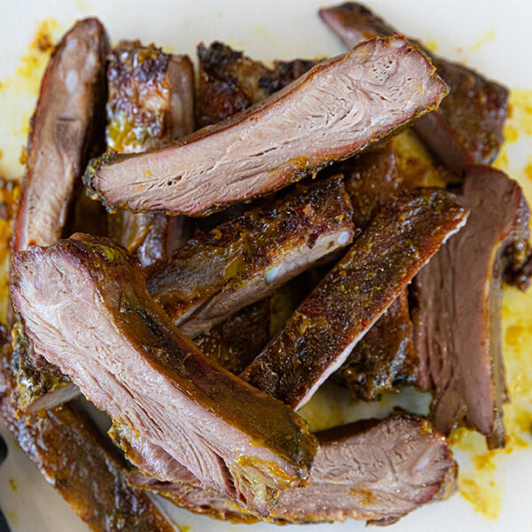 Displaying BBQ ribs serving