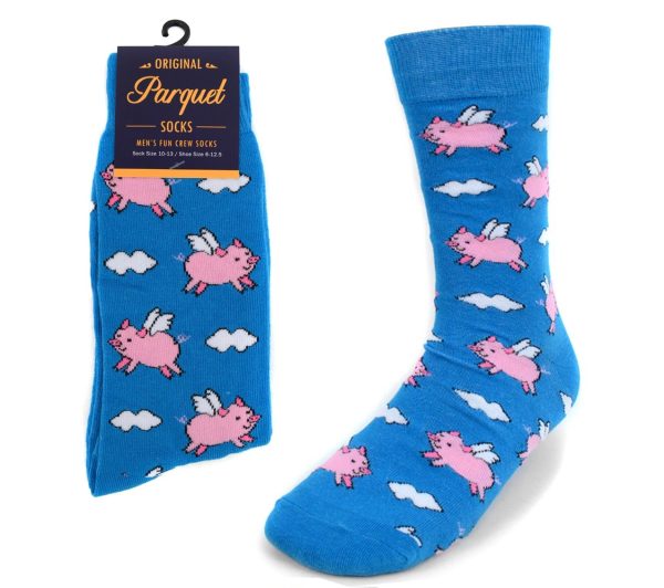 Blue flying pig socks.