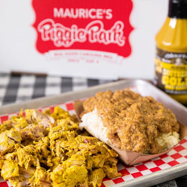 Cropped view of pulled pork and Carolina hash.